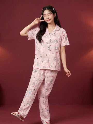 Women’s Pastel Checkered Printed Night Suit Set