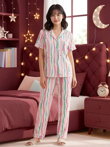 Women’s Pastel Bunny Printed Night Suit Set