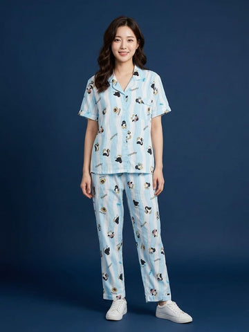 Women’s Multicolor Heart Printed Cotton Night Suit Set